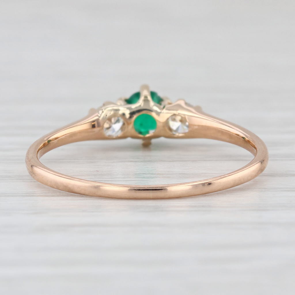 0.43ctw Emerald Diamond Ring 14k Yellow Gold Size 8 small 3-Stone