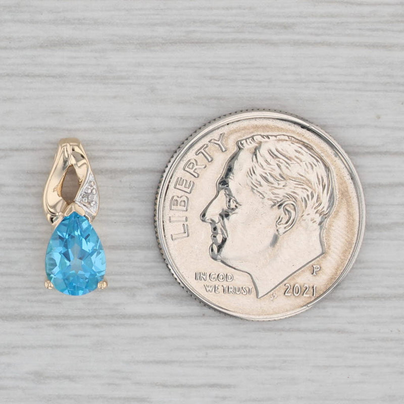 0.88ct Pear Mystic Blue Topaz Diamond Pendant 10k Yellow Gold