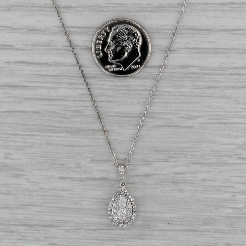 0.40ctw Diamond Halo Teardrop Pendant Necklace 10k White Gold 16-18" Cable Chain