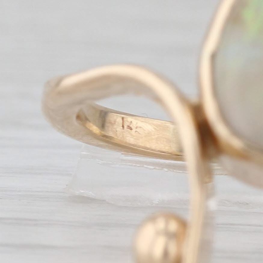 Opal Cabochon Solitaire Bypass Ring 14k Yellow Gold Size 10