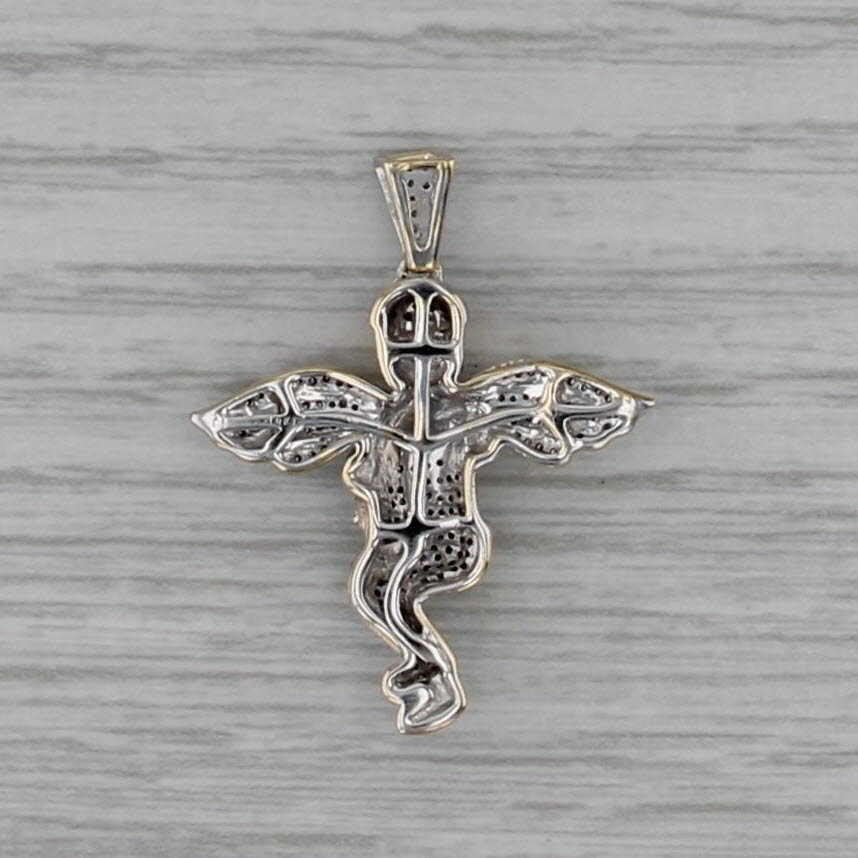 0.33ctw Diamond Cherub Pendant 10k White Yellow Gold Guardian Angel