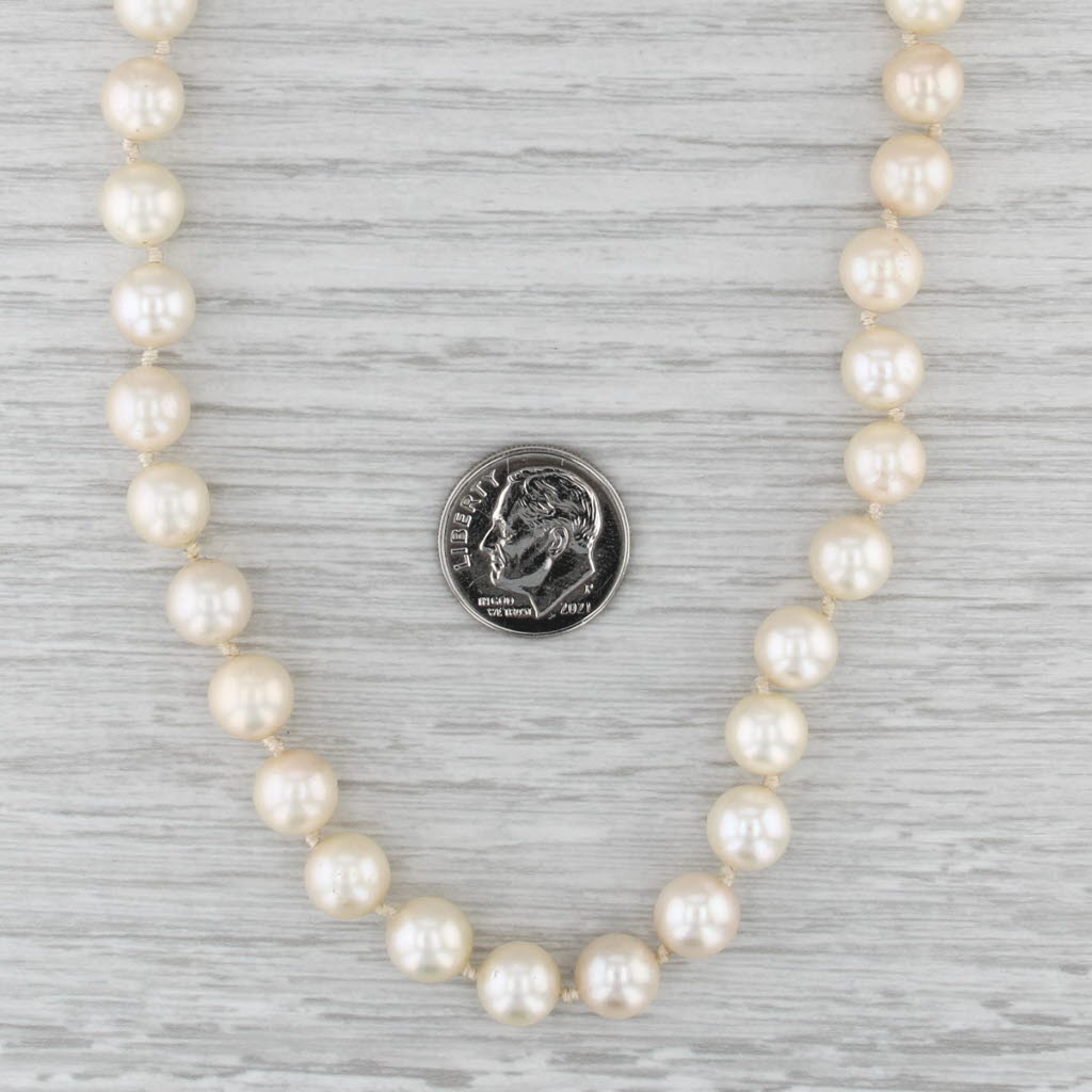 Vintage Cultued Pearl Single Strand Necklace 14k White Gold Filigree Clasp