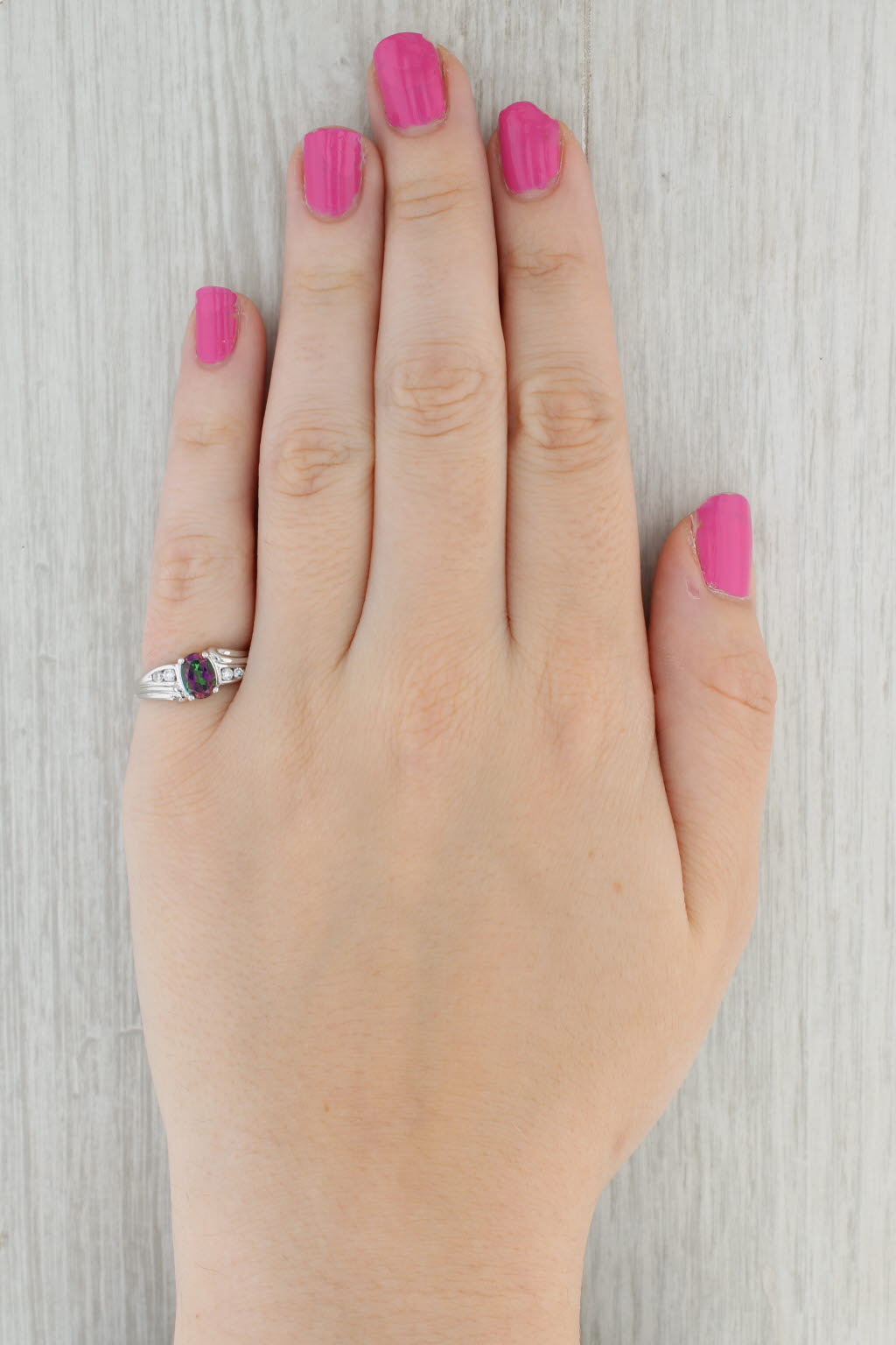 Gray 1.10ctw Mystic Topaz Cubic Zirconia Ring 10k White Gold Size 6.75 Oval Solitaire