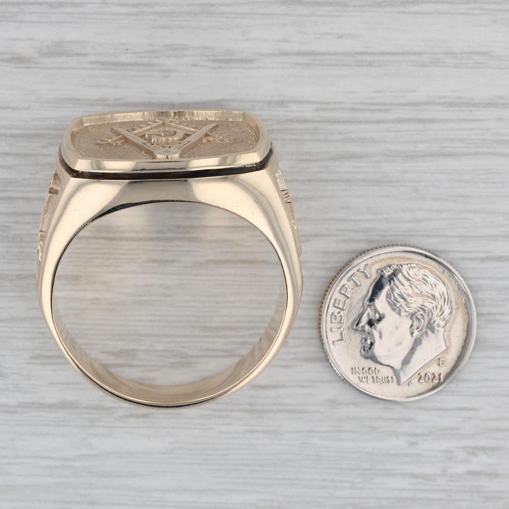 Gray Masonic Signet Ring 10k Yellow Gold Size 16.75 Square Compass Trowel Plumb