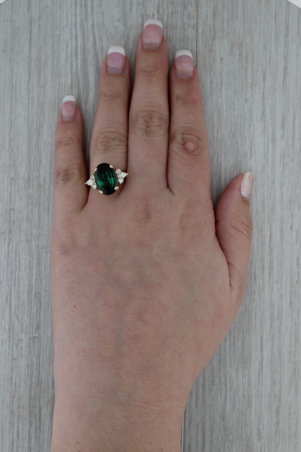 6.90ctw Oval Green Tourmaline Diamond Ring 14k Yellow Gold Size 7.75