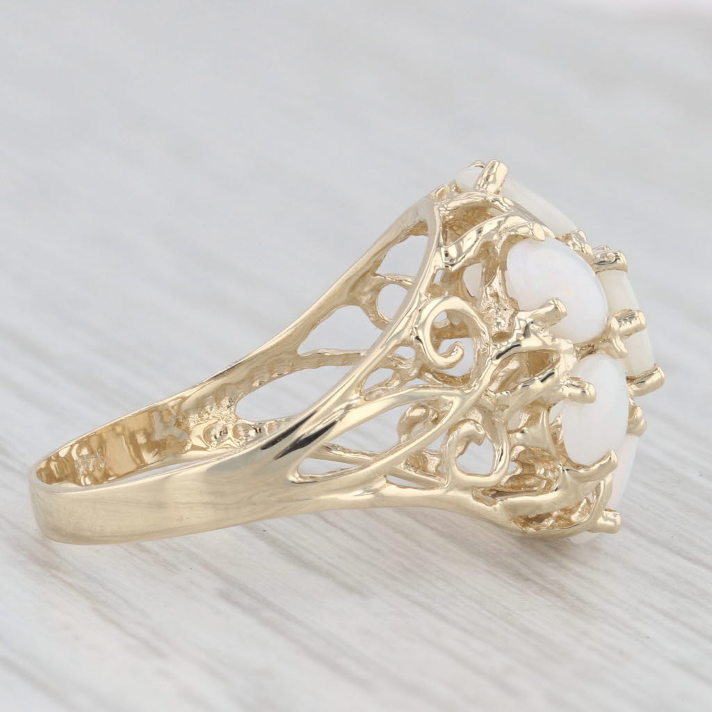 Light Gray Opal Flower Cluster Ring 14k Yellow Gold Size 7