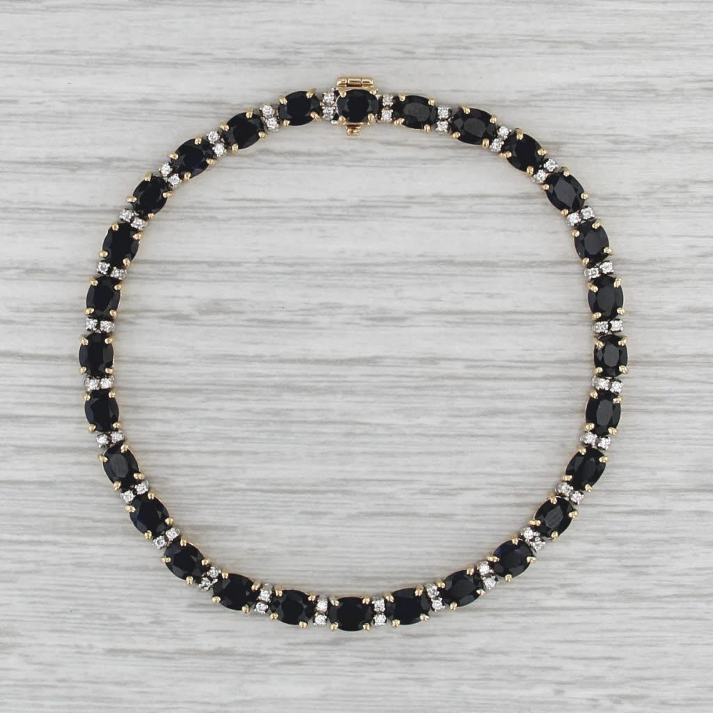 13.33ctw Blue Sapphire Diamond Tennis Bracelet 18k Yellow Gold 7.25" 4.2mm