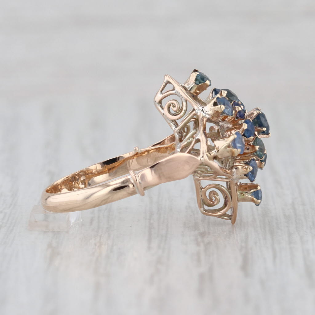 Vintage 2.15ctw Blue Sapphire Cluster Ring 14k Gold Size 6.5 Flower Cluster