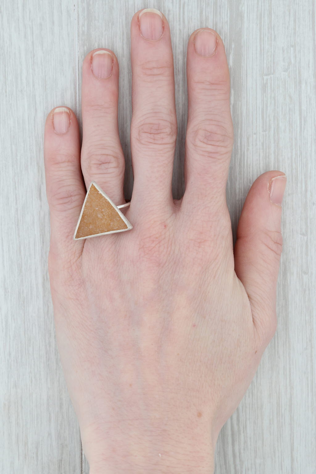 New Nina Wynn Bamboo Trio Sand Druzy Quartz Ring Sterling Silver Size 7