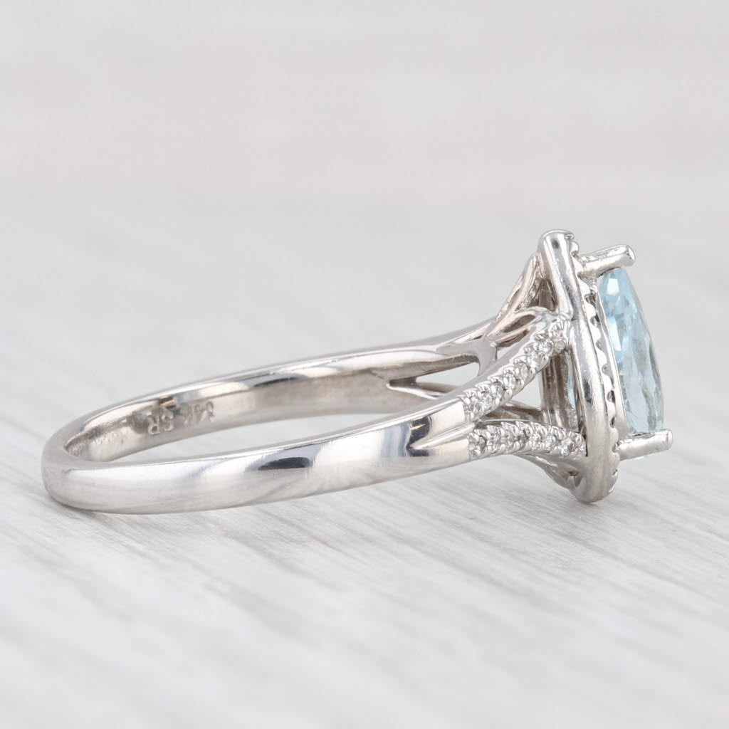 Light Gray 1.19ctw Aquamarine Diamond Halo Teardrop Ring 14k White Gold Size 8.5 Engagement