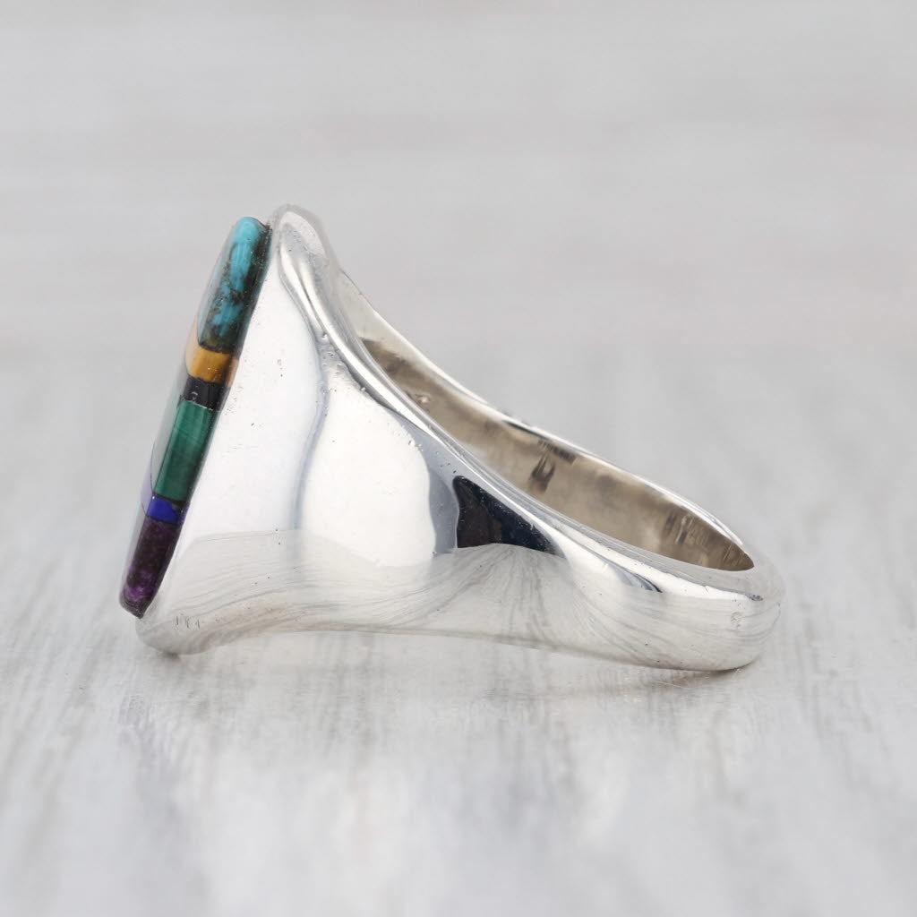 Vintage Native American Stone Mosaic Ring Sterling Silver Edison Yazzie Navajo