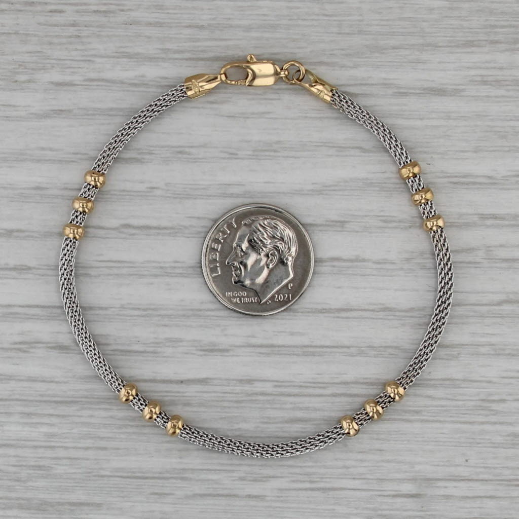 Mesh Chain Bead Bracelet 7" 18k White & Yellow Gold 3.5mm