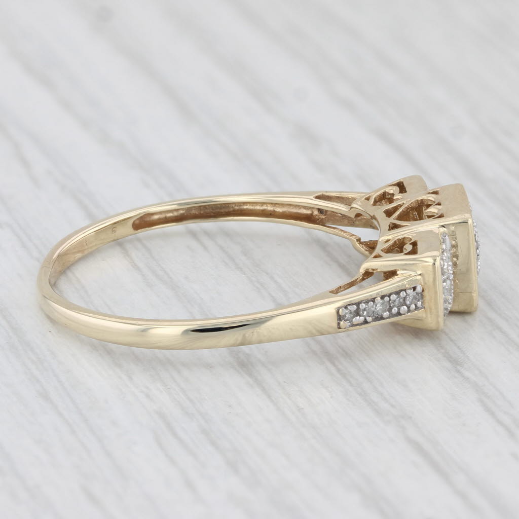 Light Gray Pave Diamond Ring 10k Yellow Gold 3-Stone Design Size 11.5 Heart Accents