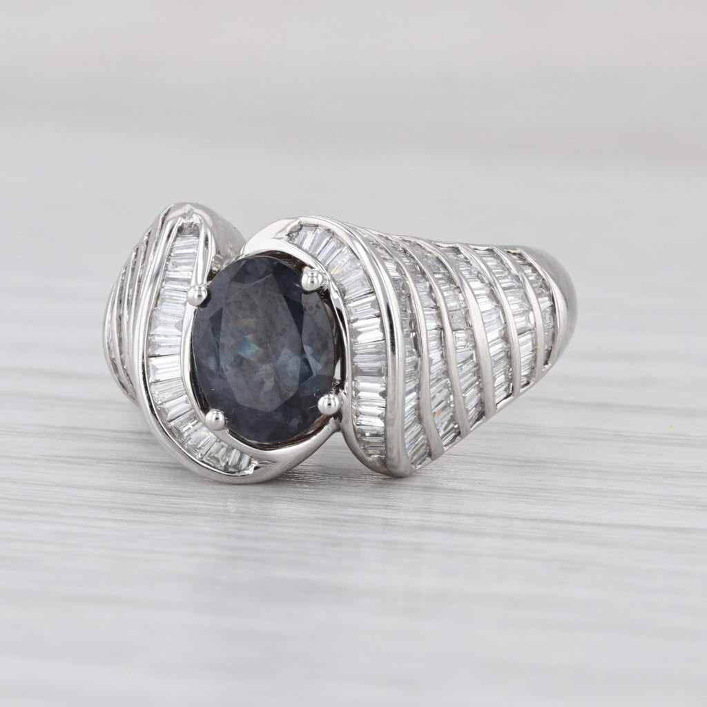 3.13ctw Color Change Garnet Diamond Ring 18k White Gold Size 6.75 Bypass