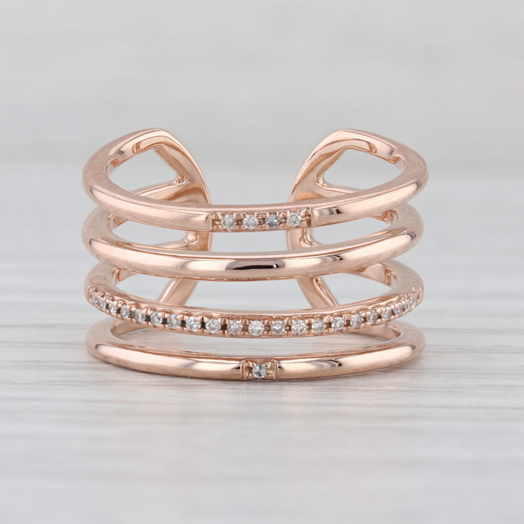 Diamond Stacked Multiband Ring 14k Rose Gold Adjustable Size 5.5