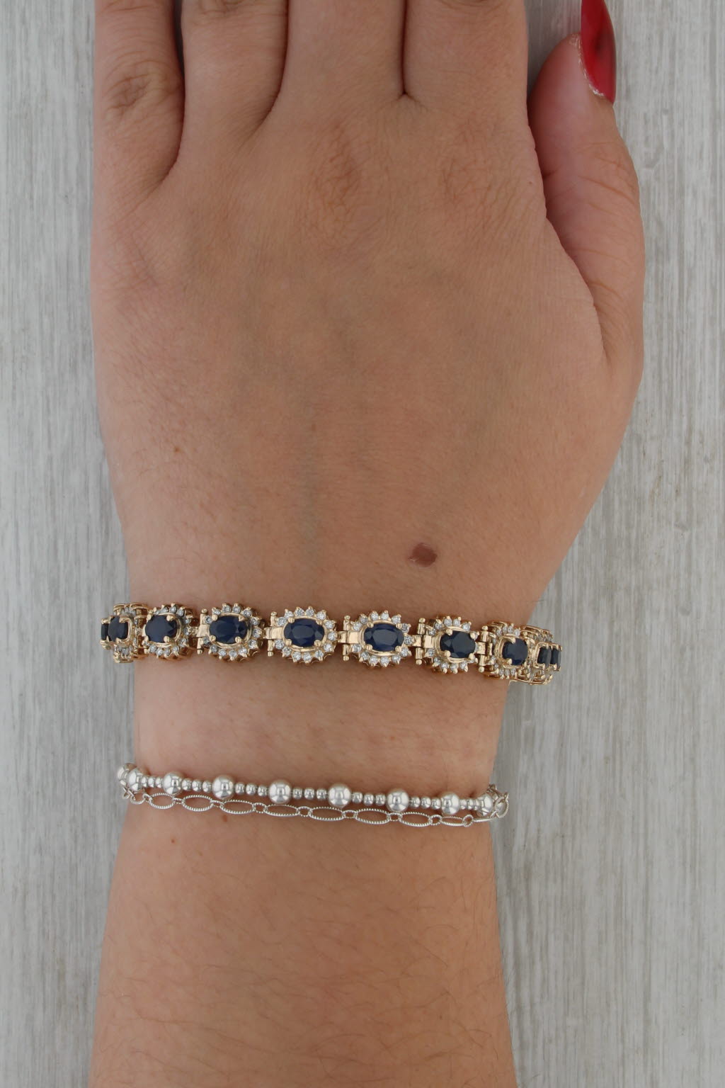 11.54ctw Blue Sapphire Diamond Halo Tennis Bracelet 14k Yellow Gold 7.25"