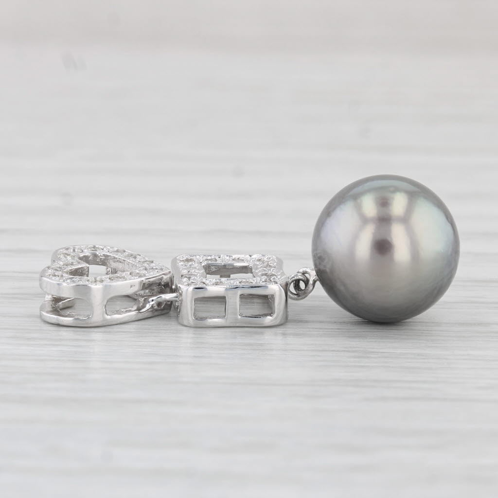 Light Gray Gray Cultured Pearl 0.20ctw Diamond Heart Pendant 14k White Gold
