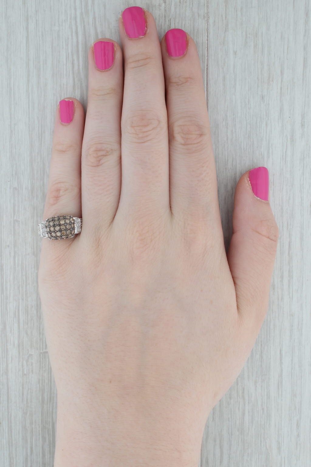 Gray 0.83ctw Brown White Diamond Cluster Ring 14k White Gold Size 6.25