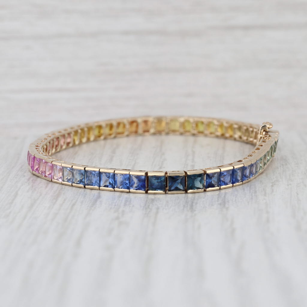 11.30ctw Rainbow Sapphire Tennis Bracelet 14k Yellow Gold 7.25" 4mm