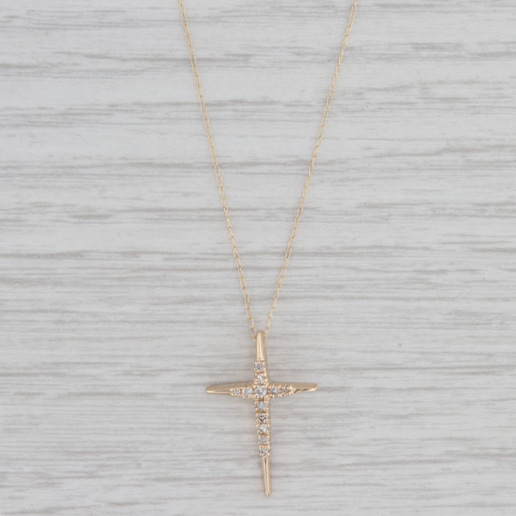 Gray Diamond Cross Pendant Necklace 14k Yellow Gold Curb Chain 19.25"