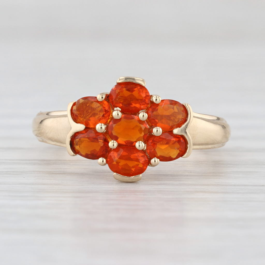 0.70ctw Fire Opal Cluster Ring 14k Yellow Gold Size 7