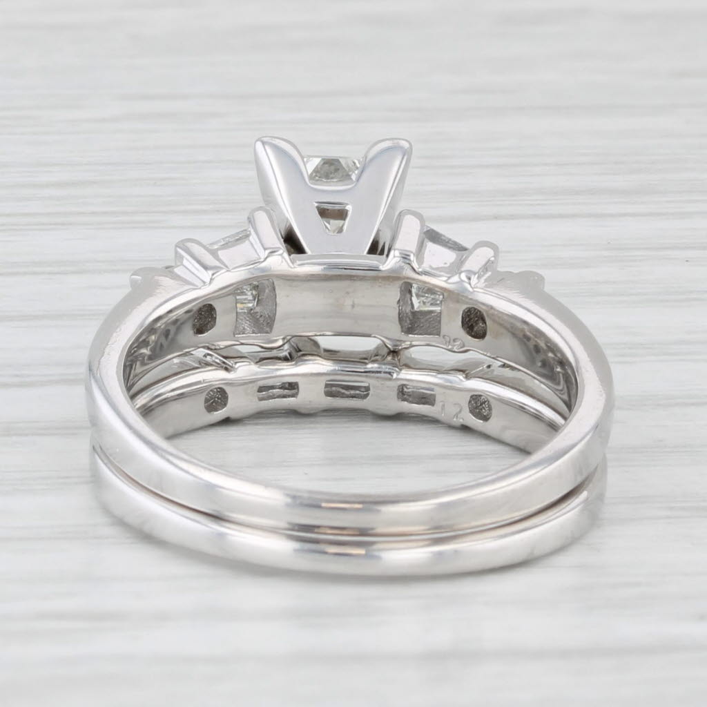 Light Gray 1.07ctw Diamond Princess Cut 14k White Gold Bridal Set Engagement Ring Size 7.25