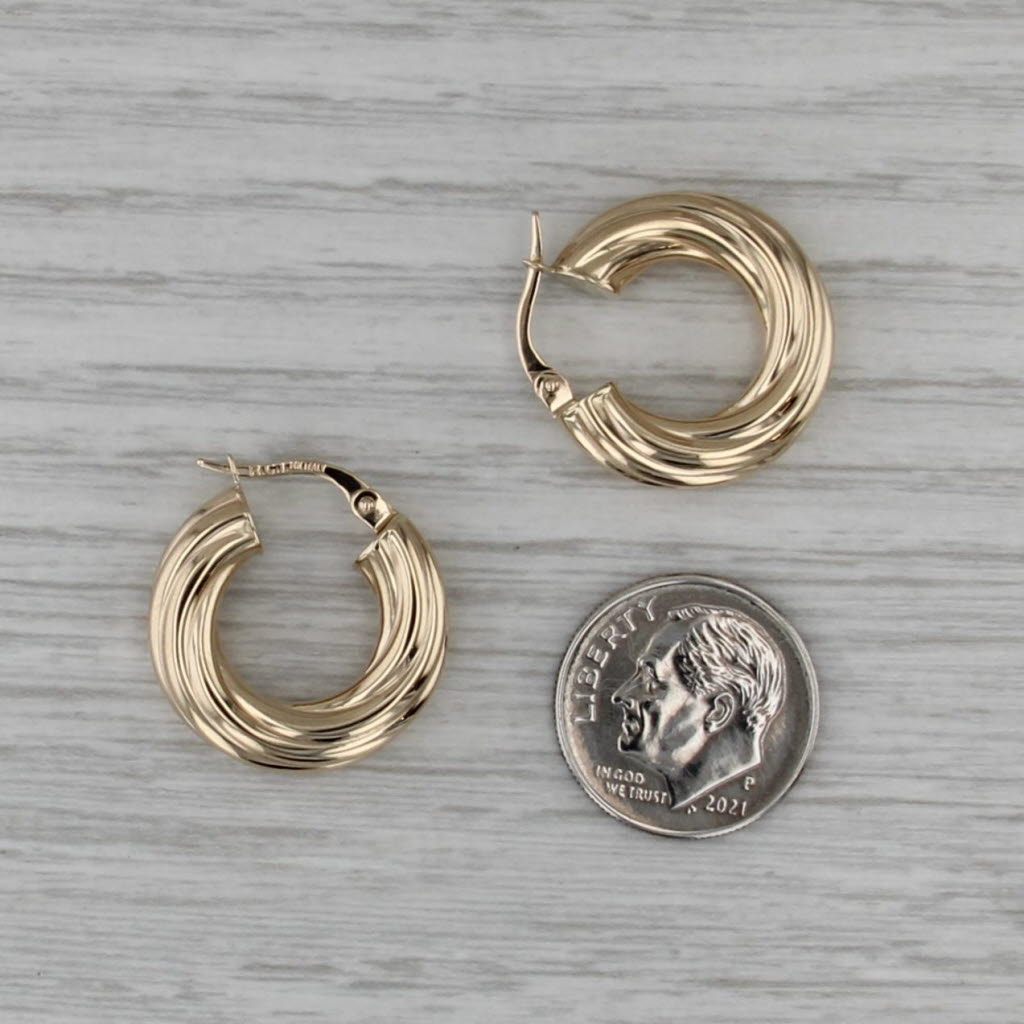 Small Hoop Twist Earrings 14k Yellow Gold Snap Top Round Hoops