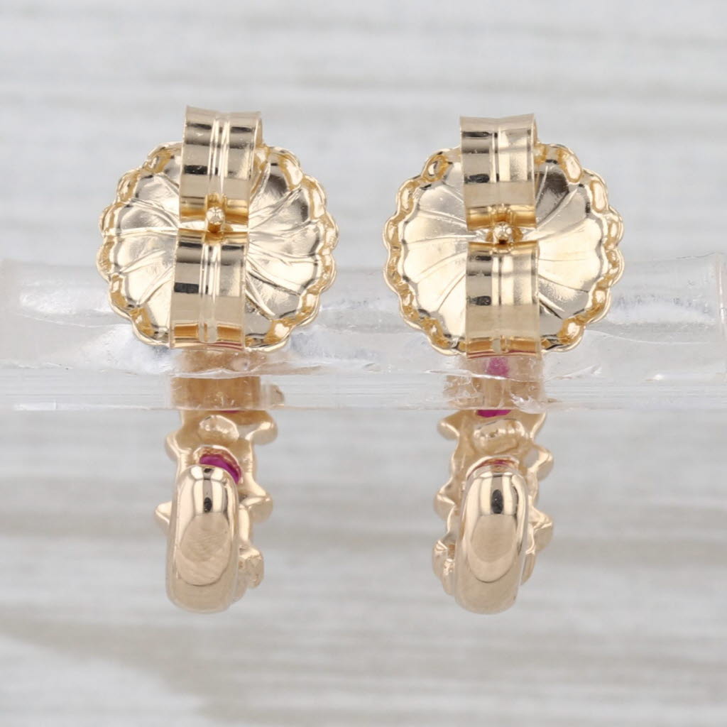 0.70ctw Ruby Diamond J-Hook Earrings 14k Yellow Gold