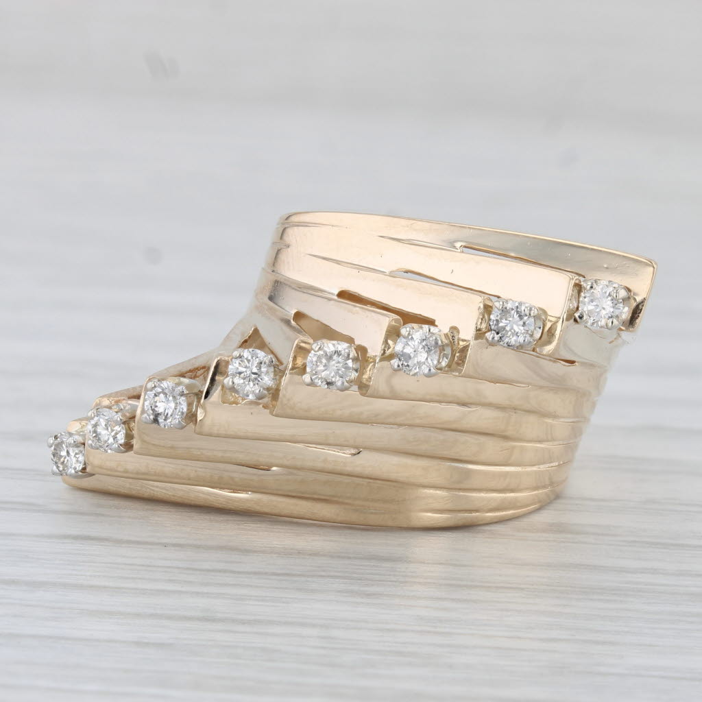Light Gray 0.40ctw Diamond Abstract Fan Cocktail Ring 14k Yellow Gold Size 7