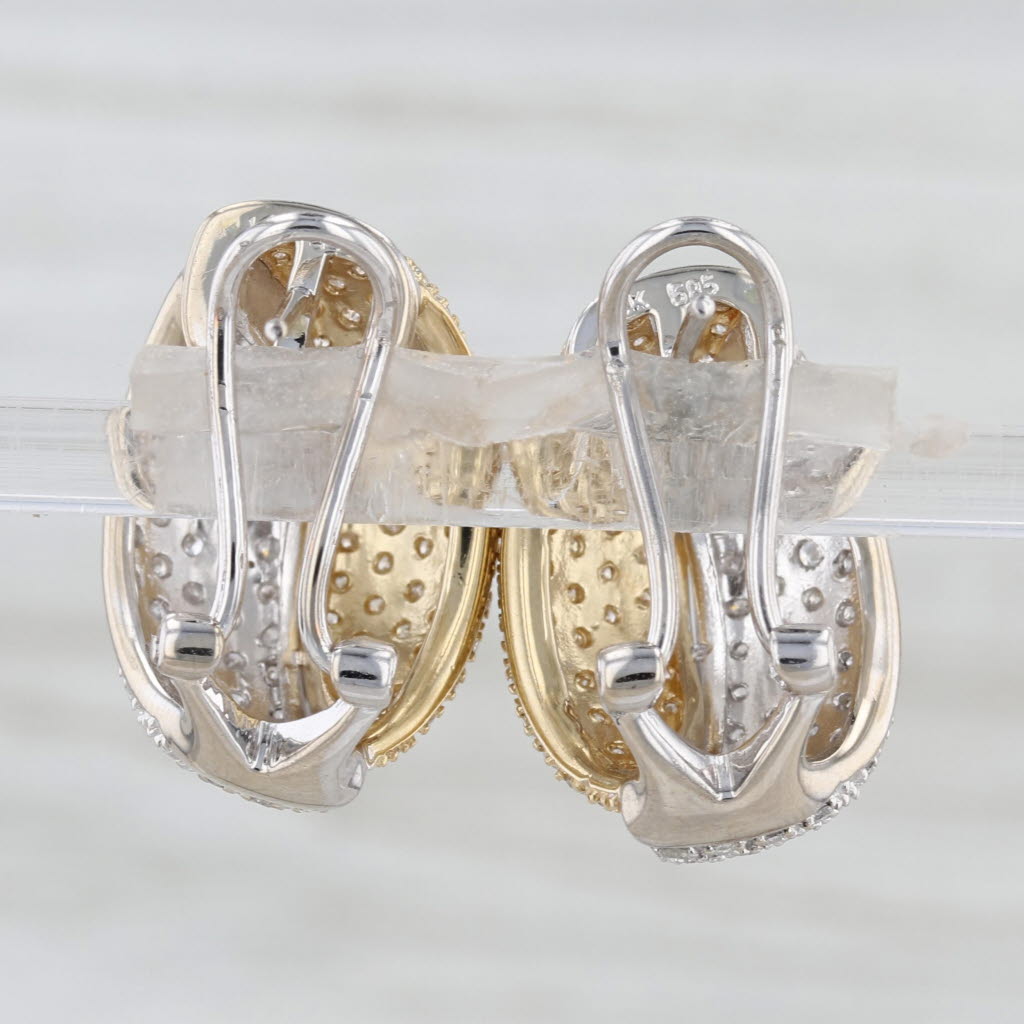 1.50ctw Pave Diamond 2-Toned Drop Earrings 14k White Yellow Gold Omega Backs