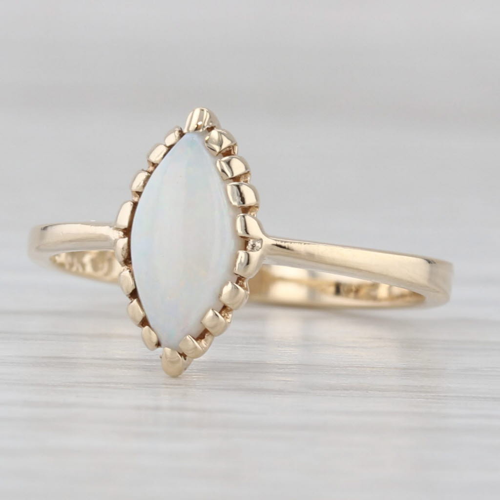 Marquise Cabochon Opal Solitaire Ring 10k Yellow Gold Size 5.75