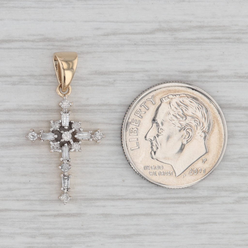 Gray 0.25ctw Diamond Cross Pendant 14k Yellow Gold Small Drop