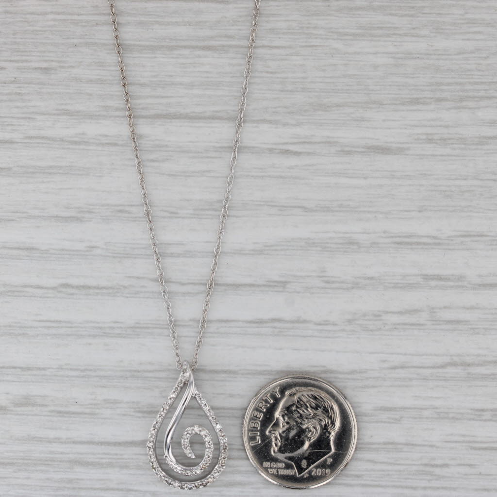 Gray Diamond Swirl Teardrop Pendant 14k White Gold 18.5" Rope Chain