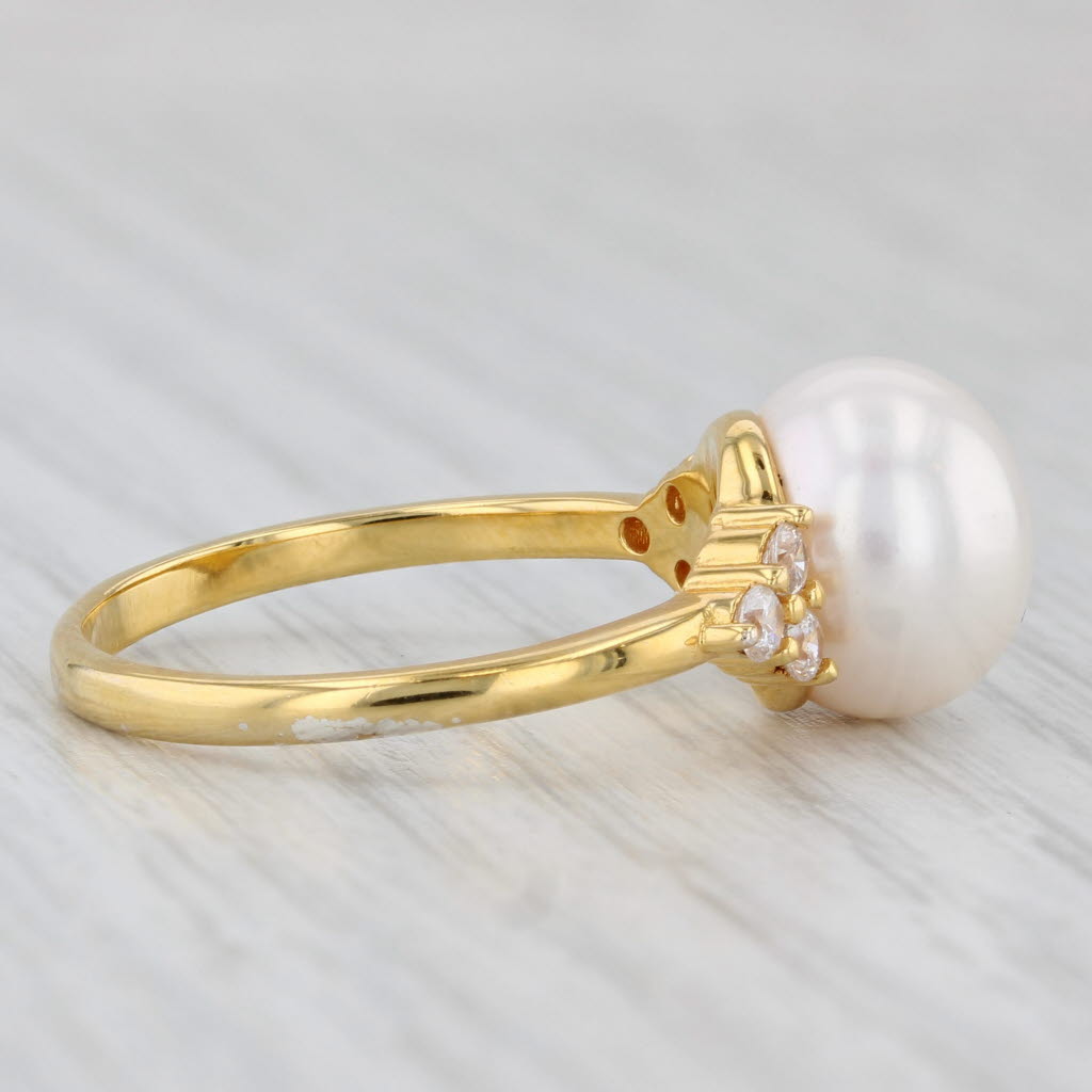 Light Gray Cultured Pearl Cubic Zirconia Ring Sterling Silver Gold Vermeil Size 9.25