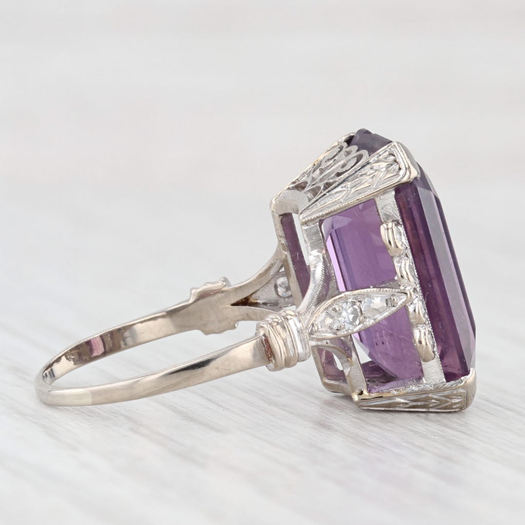 Light Gray Vintage 10ctw Amethyst Diamond Ring 16k-17k White Gold Size 7.75 Handmade