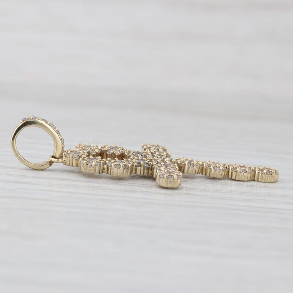 Cubic Zirconia Egyptian Ankh Cross Pendant 10k Yellow Gold Statement