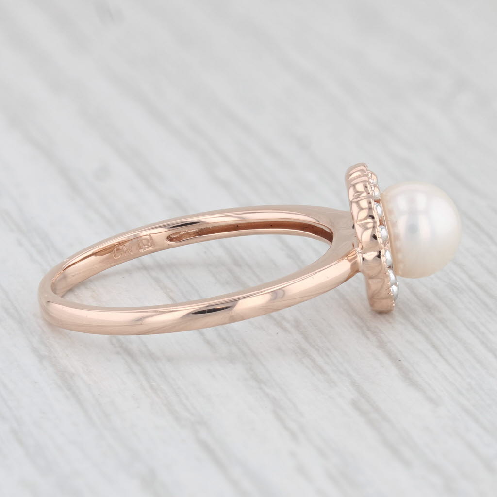 Light Gray Cultured Pearl Solitaire Ring 10k Rose Gold Size 10.25 Halo Design