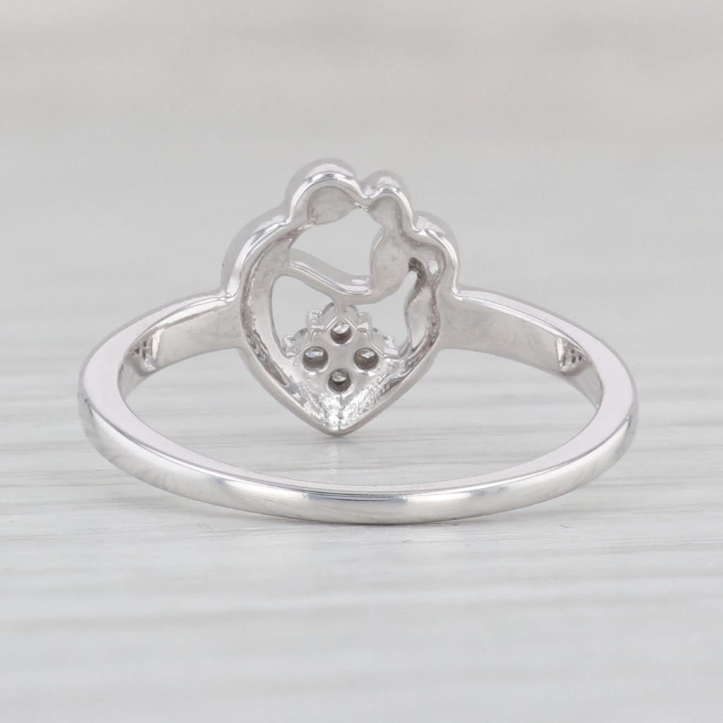 Light Gray Diamond Mother & Child Heart Ring 14k White Gold Size 7