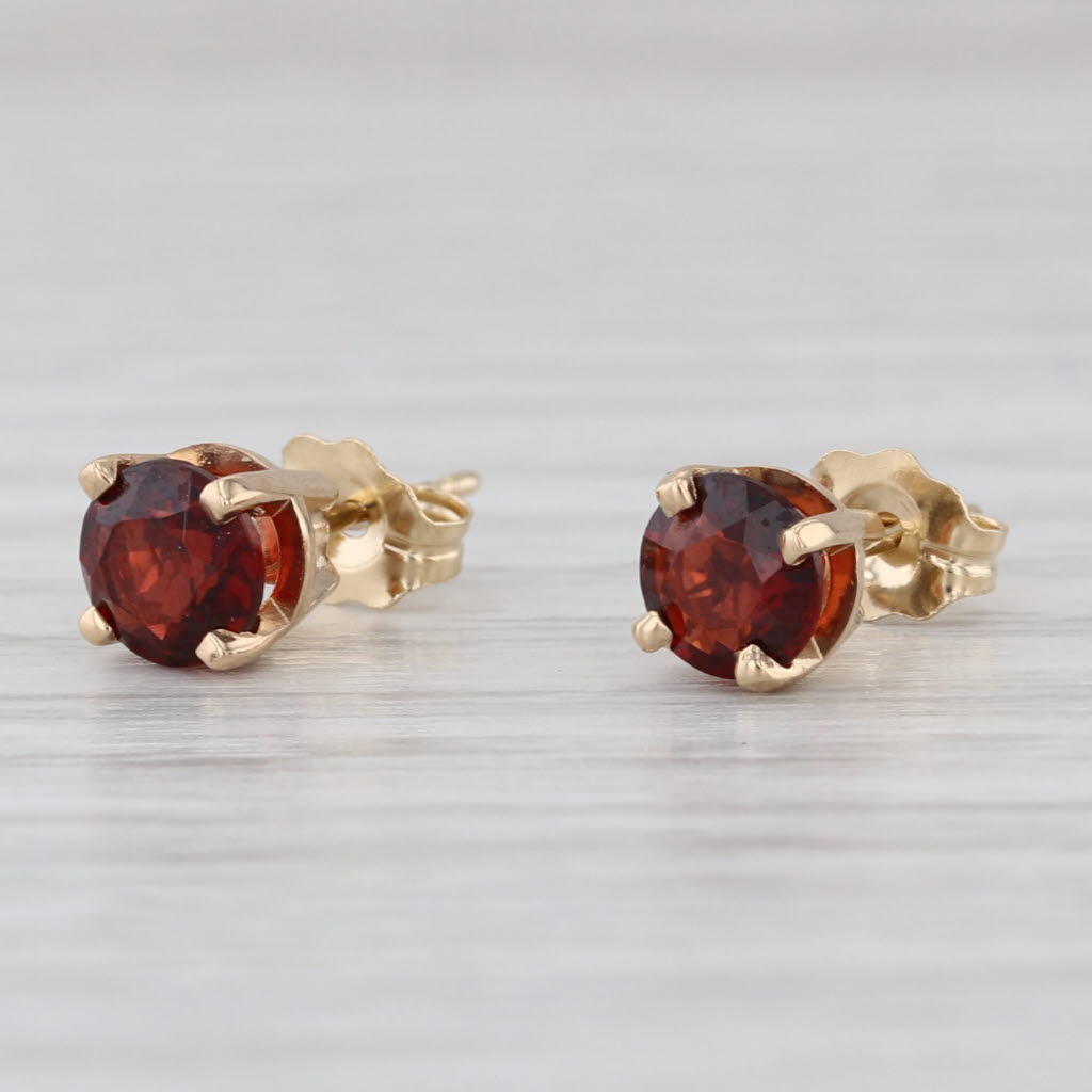1.20ctw Round Garnet Solitaire Stud Earrings 14k Yellow Gold Studs