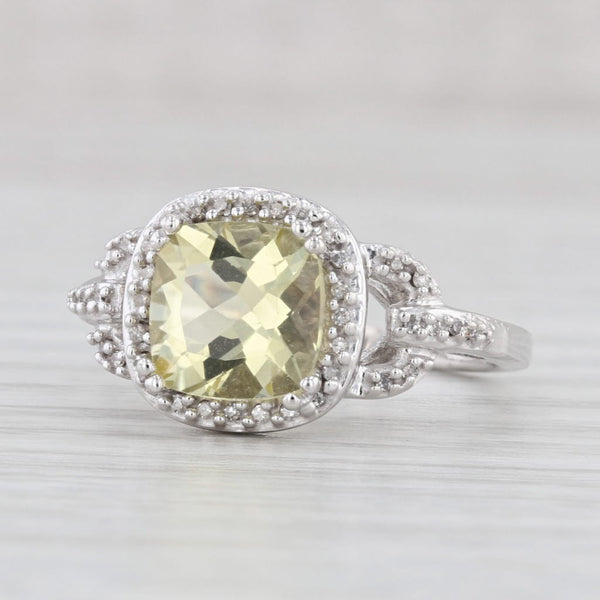 Light Gray 2.35ctw Yellow Heliodor Beryl Diamond Halo Ring 10k White Gold Size 6.5