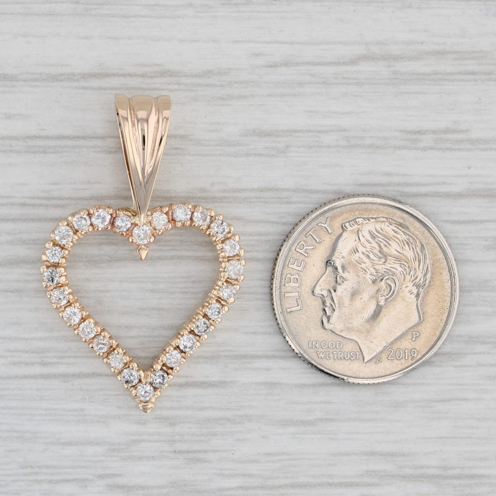Gray 0.47ctw Diamond Open Heart Pendant 10k Yellow Gold