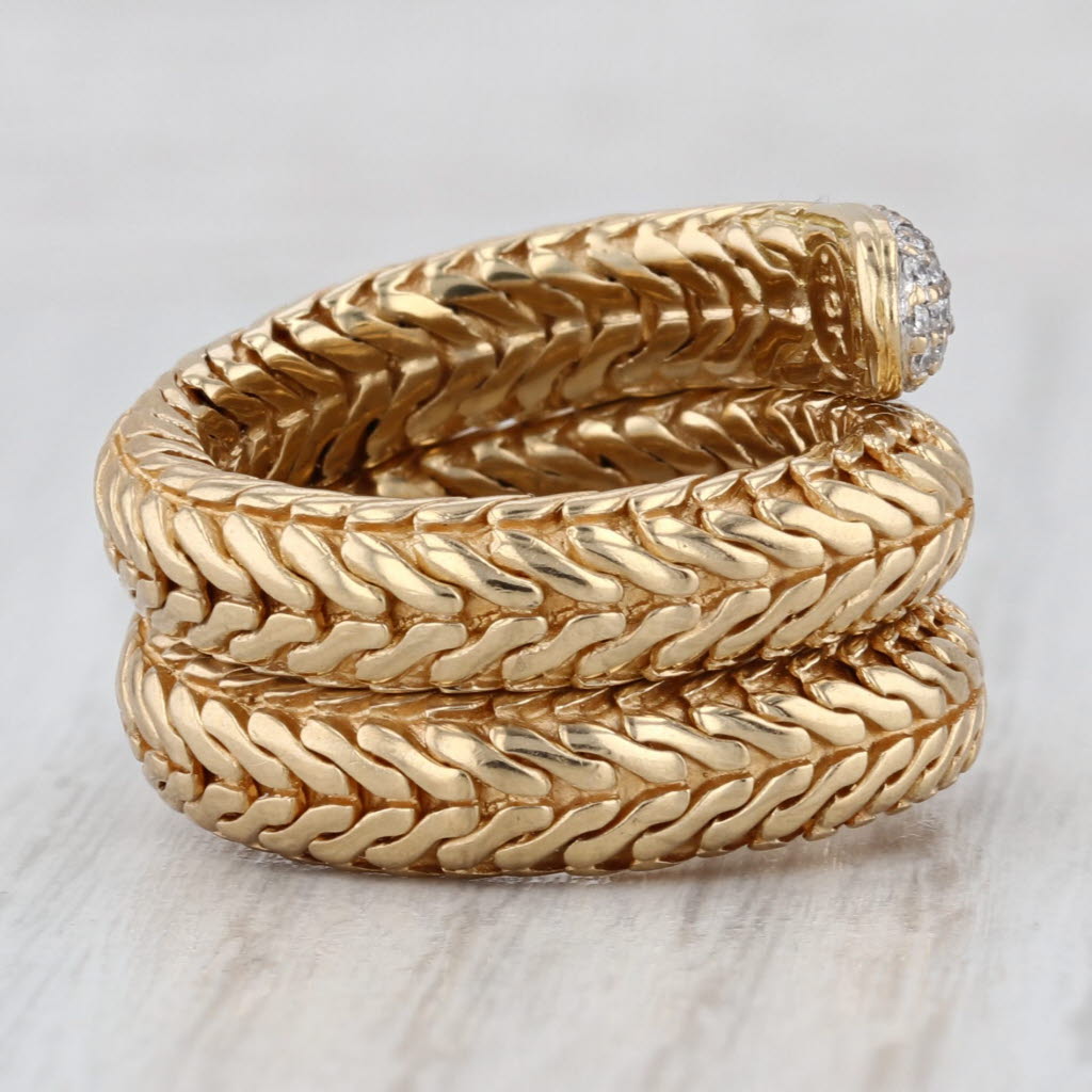 John Hardy 0.16ctw Diamond Coiled Snake Ring 18k Yellow Gold Flexible Size 7+