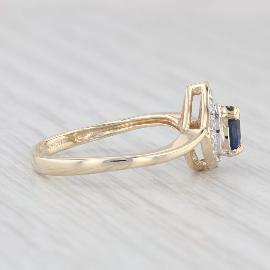 Light Gray 0.47ctw Pear Blue Sapphire Diamond Halo Ring 9k Yellow Gold Engagement