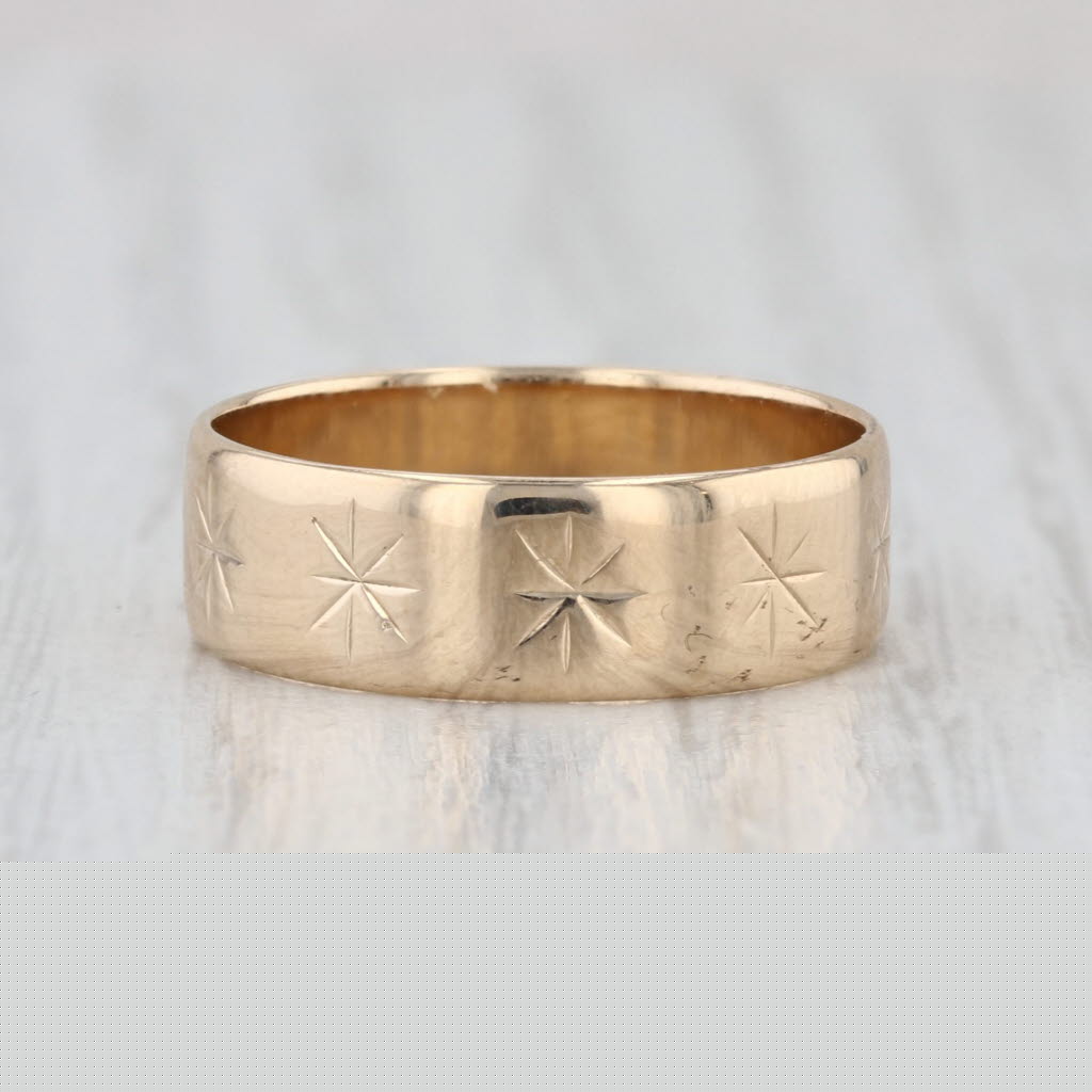 Star Etched Band Ring 14k Yellow Gold Size 7 Stackable 5.8mm