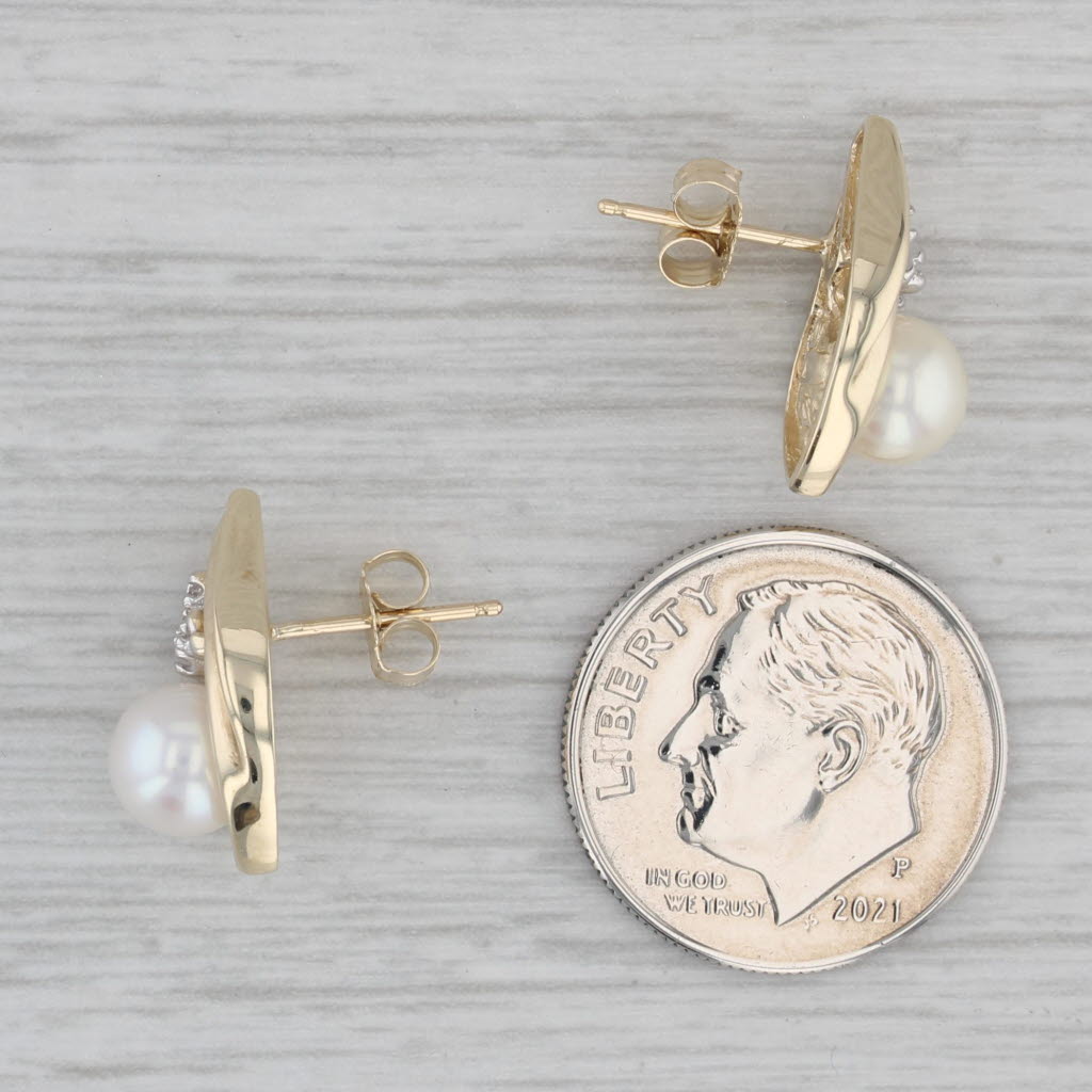 Gray Cultured Pearl Diamond Stud Earrings 10k Yellow Gold