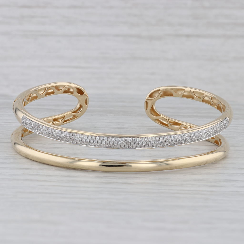 Gray 0.55ctw Diamond Hinged Double Cuff Bracelet 14k Yellow Gold 7"