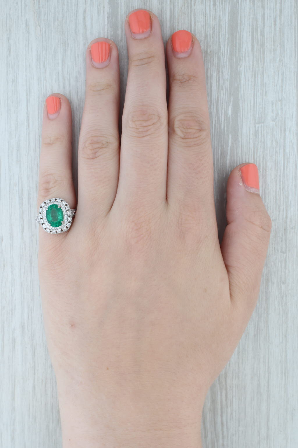 Gray 3.27ctw Emerald Diamond Halo Ring 18k White Gold Size 6.5 GIA Engagement