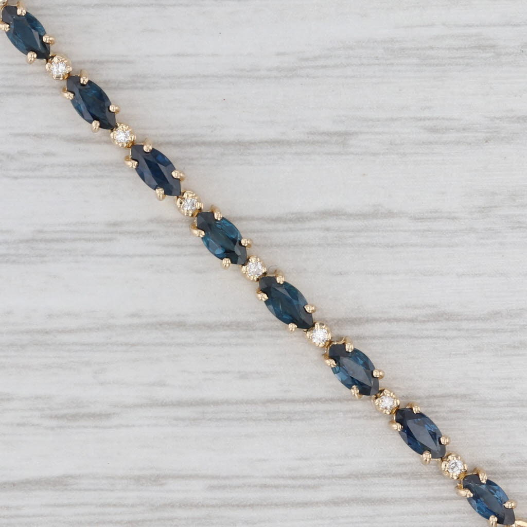 Light Gray 1.67ctw Blue Sapphire Diamond Bracelet 14k Yellow Gold 6.75" 2.8mm
