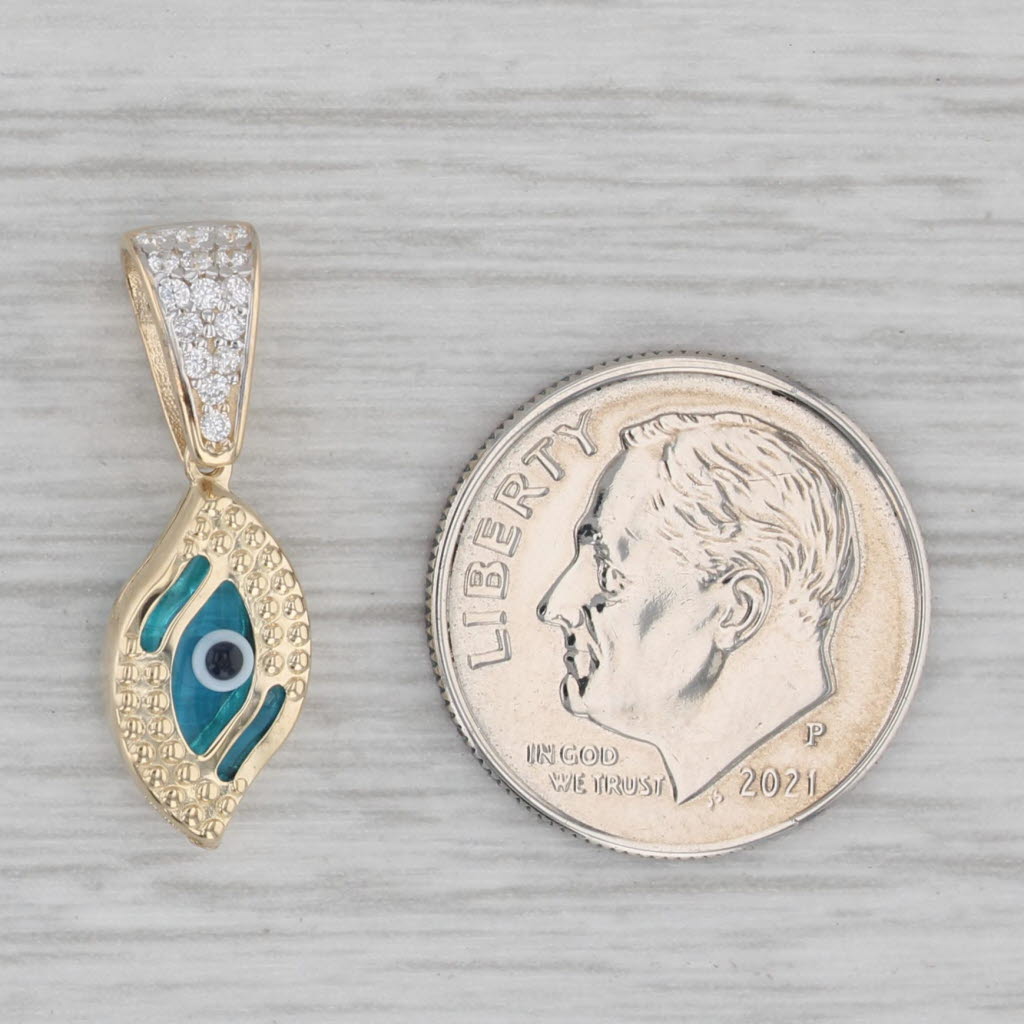 Gray Glass Cubic Zirconia All Seeing Eye Pendant 14k Yellow Gold Small Drop