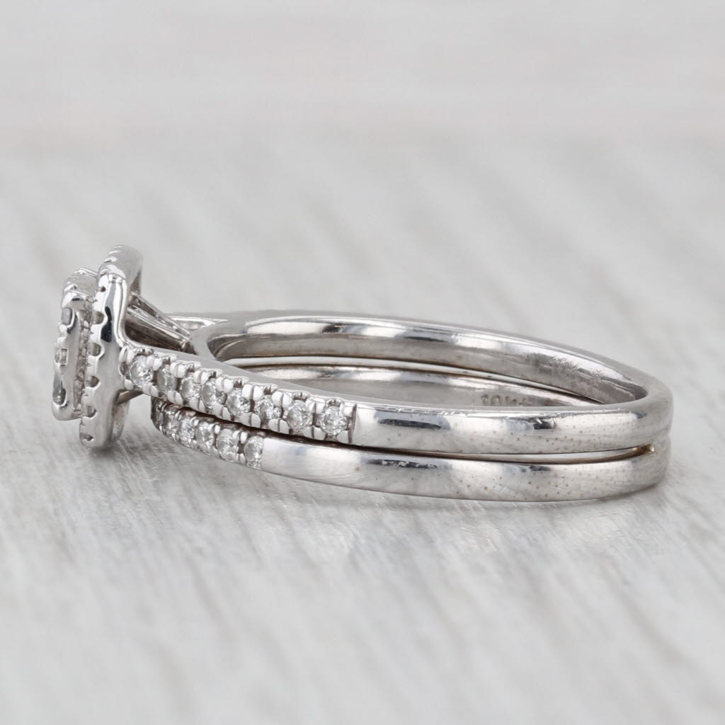 Light Gray 0.44ctw Diamond Halo Engagement Ring Wedding Band Bridal Set 10k Gold Size 6.75